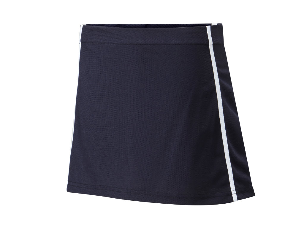 Material – ProActive 100% Airmesh Polyester with Cotton/Elastane inner.  Designed for a fitted look Fabric composition ensures freedom of movement.  Flat elasticated waistband . Fabric weight 190g skort/220g inner